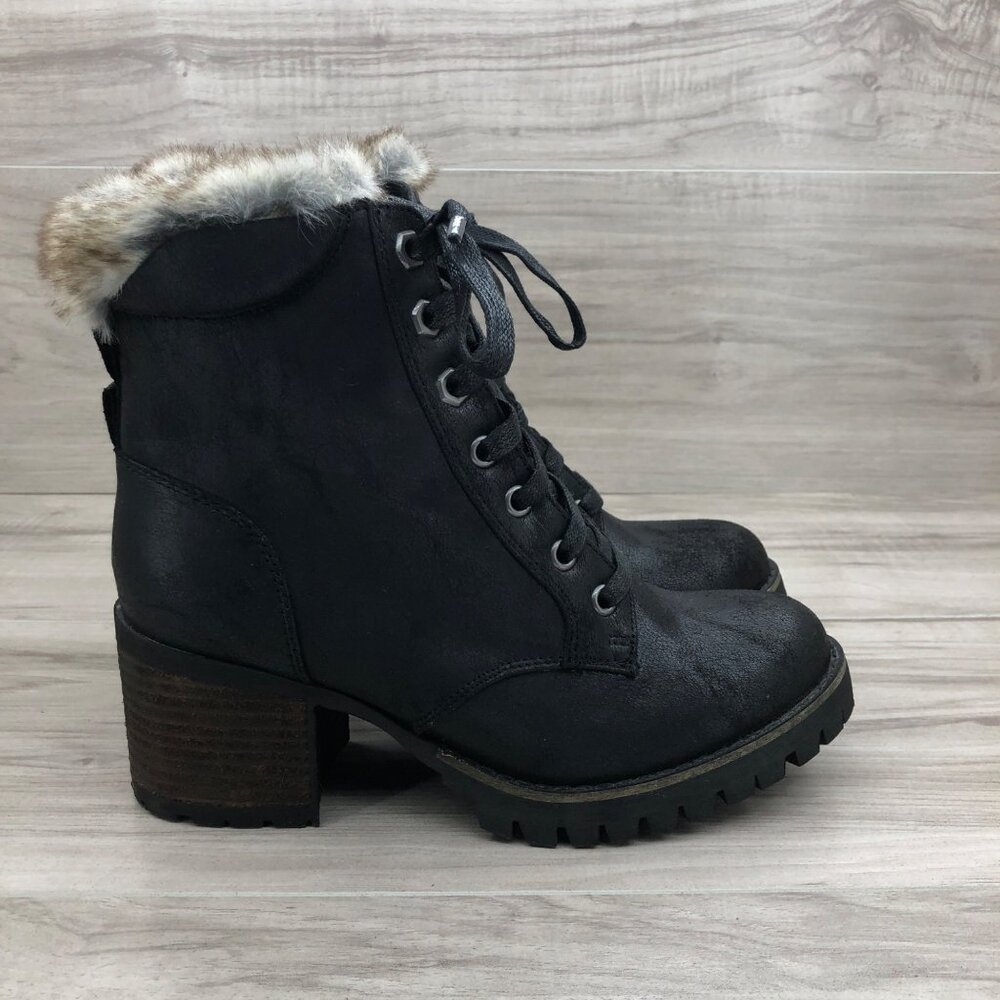 Steve Madden Boots Womens 7 Comfort Black Zip and Lace Up Shoes